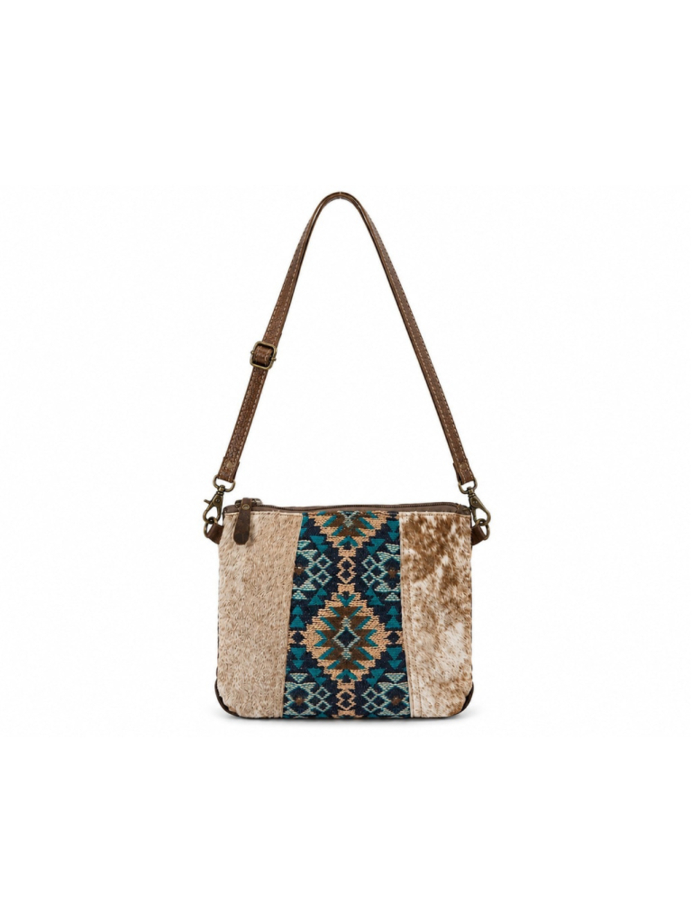 Myra Bag Cowhide Crossbody Purse Aztec Woven Western Boho Leather Shoulder Bag